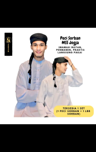 Peci Sorban MSS Jogja - Imamah Instan Permanen Praktis Langsung Pakai | Peci Bayi Anak Dewasa - Hitam