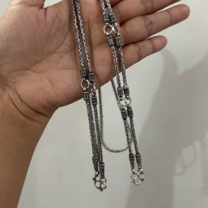 เงินแท้มีใบรับประกัน สร้อยคอเงินแท้ ลายบาหลี รมดำ หนา 2.5 มิล ยาว 26 นิ้ว / 3 ห่วง (BKN25-1) / 5 ห่วง (BKN25-2