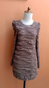 mini midi dress wanita coklat muda coksu M L cewek MEWAH lengan panjang bodycon