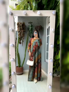 Gamis rayon batik lengan karet resleting depan gamis batik cap premium