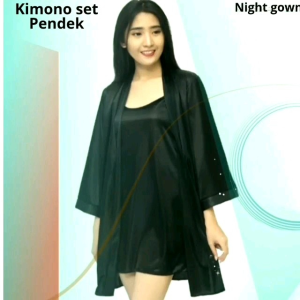BAJU tidur wanita dewasa piyama kimono set dress pendek satin glossy pakaian tidur busana wanita.
