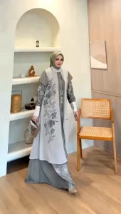 Gamis Vamasa Premium Ori – Set Dress Muslimah Lady Peach Signature Printing | Baju Muslim Elegan Jumbo LD 110 PJ 140