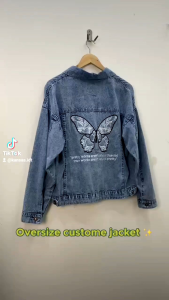 Jaket Jeans Bordir Wanita Jumbo Oversize & Jaket Crop Top Jeans Wanita Lengan Karet