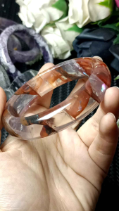 Hematoid Quart - Natural Multi-inclusions Crystal Quartz Bangle 61mm 胶花精品透体水晶手镯 61mm(鸩羽幽灵)