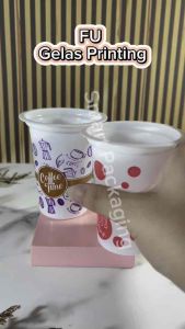 [ISI 50 PCS] FU Gelas Plastik 200ml Printing Bola-Bola Coffee Time Violet / Gelas Pesta Motif Polkadot Kopi / Plastic Cup Sekali Pakai