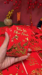 Sét 6 Cái Bao Lì Xì Màu Đỏ In Nổi Giấy Nhung Đẹp Loại nhỏ Kích Thước 8x11cm