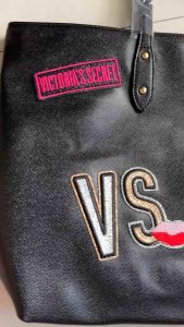 Victorias Secret premium quality leather love diamond design Black tote bag #6715