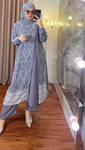 SIGNADILA | Arzita Oneset Wanita / Setelan Celana dan Tunik Lengan Panjang Motif Etnik Wanita