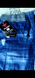 Celana jeans big size jumbo rip karet pinggang Jeans pendek denim pria wanita rib jeans (45-50)