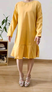 ●ECLAIRE● 063 Dress Mini Lengan Panjang Longsleeves Mutiara Pearl Mermaid Basic Kasual Casual Polos Plain Dailywear Kuning Mustard 981