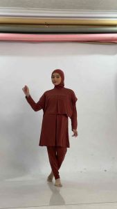 Damla Sport Muslimah Swimwear Fire Brick - Baju Renang Wanita Hijab Syari Remaja