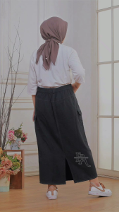 Terbaru Kargo Rok Jeans Cargo Wanita Span Haigwaist Skirt Jumbo Kekinian Viral Pinggang Karet