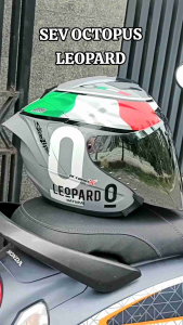 HELM SEV OCTOPUS LEOPARD GORILA GREY GLOS PAKET GANTENG KEKINIAN BY JS ARMOR GRATIS STIKER