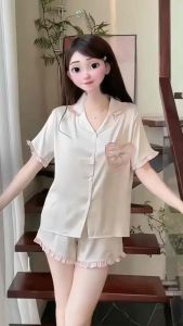 Đồ Ngủ Pijama Lụa HEUN YOUNG Bộ Đồ Pijama Cổ Bèo Tay Lửng Quần Đùi Lụa Latin Mềm Mịn Cao Cấp 45-75kg
