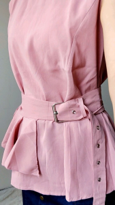 2225 Edita Belted Peplum Top Elegan Formal Basic Kasual Blus Polos Kekinian Lengan Buntung Korean Look Style Ootd