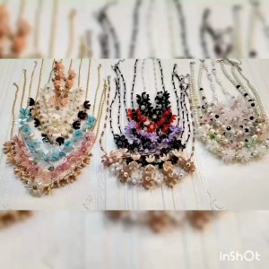 KALUNG KRISTAL MUTIARA IMPORT / KALUNG RANTAI MANIK PESTA ELEGANT / KALUNG HIJAB / RANTAI JILBAB / KALUNG KELOPAK BUNGA / CRISTAL BEADS NECKLACE - 1PCS