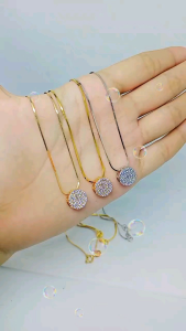 kalung rantai kasandra kotak+liontin tusuk bulat mp/perak asli silver 925 lapis emas/perhiasan fashion wanita terbaru