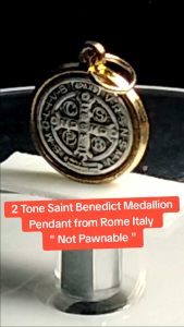St. Benedict Pendant of Protection from Temptation in Two Tone made in Rome with Blessing