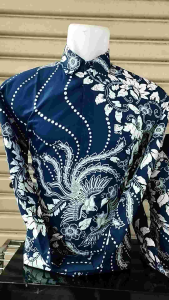 Batik Couple ayah dan anak laki laki katun premium warna biru Dongker