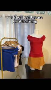 Off-Shoulder Tops Double Lining Womens Blouse/tops Ribbon Design freesize Plain tops Petit