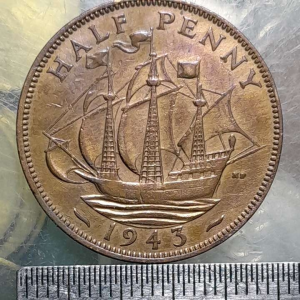 Koleksi koin kuno British lawas antik ½Penny 1943