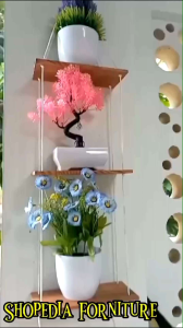 Hiasan Dinding Rak Gantungan Tali Papan Hias Elegan & Rak Gantung Minimalis 3 Susun