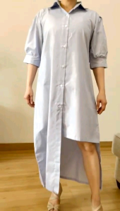 ●ECLAIRE● 063 Dress Midi Asimetris Asimetrik Katun Salur Stripe Garis Kasual Casual Korea Unik Mode Stylish Modis 1021