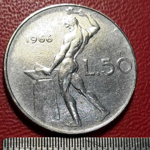 Koin Italia Koleksi kuno 50 Lire Tahun Tahun 1966