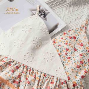 Váy 2 dây bé gái  Cổ tim đan chéo phối ren kiện2 túi nhỏ xinh xắn tiện lợi cho bé