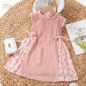 Váy cho bé gáiVải thô cara phối hoa xinh xắn cho bé từ 9-35kg
