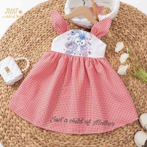 Váy kẻ 2 dây tai thỏ in hình xinh xắn cho bé gái