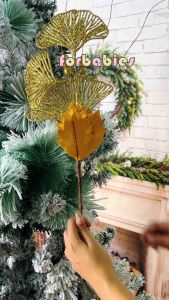 3pcs Gold Dust Lily Fan-Leaf Berry Twig Christmas Tree Ornament Home Decor Atmosphere Decorations