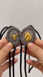 Bull head eagle bolo tie retro vintage shirt collar leather necklace kalung cowboy kulit asli