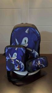 D11 Sonic Schoolbag Sonic 3-piece set with shoulder bag pencil case primary school student backpack cartoon Beg Sekolah