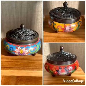 🪔 กระถางจุดธูปหอม เนื้อโลหะสีทองเหลืองรมดำ ลายสวย ตั้งเป็นของประดับบ้านก็สวยไปอีกแบบ