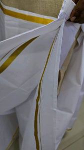 [Ready Stock] 3.65 meter(8 moolam) Readymade Vesti Pure Cotton Gold Border with pocket Size: S to 2XL & other border design type follow pant size religious product