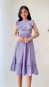 Girls Ruffle Midi Dress 7-12 Years Old | Sleeveless Flowy Party Dress for Kids