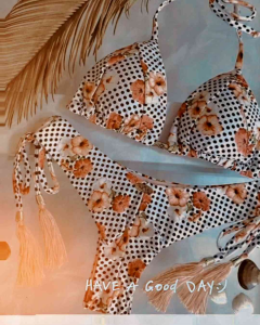 (SẴN NEW 40-70KG)_BKN3_Bộ BiKini 2 Mảnh Buộc Dây In Hoa Tua Rua Phong Cách Mới