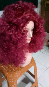 Wig Kuda Kepang Super Jumbo Warna Merah Maroon Belum Sasak