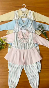 Little Esquina Dress Setelan: Desain Setelan Anak Perempuan 1-6 Tahun Motif Salur Kekinian