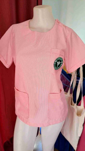#เสื้อพยาบาลสีชมพูริ้วขาว