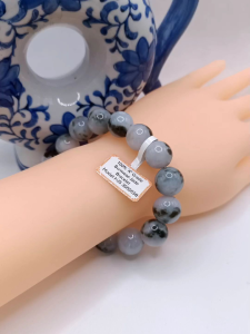 ❤️100% Authentic Brand New Set "A" grade Burmese jade bracelet auspicious "Purplish-blue base "Piauhwa 飘花" beads unique high translucency large size beads (diameter13.9mm x 16units) lustrous surface 98%> perfection rare collectable item
