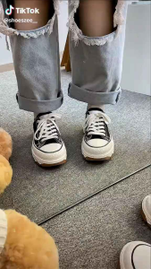 Jimin Low Sepatu Wanita Kanvas Bergerigi Ankle Rendah