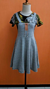 mini midi dress wanita hitam putih model overall S M cewek lengan pendek cute