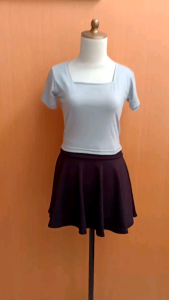 atasan kaos wanita crop top S M cewek lengan pendek kerah kotak blouse