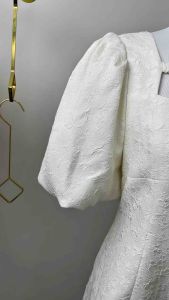 Square Neck Puff Sleeve Mini Dress Women Elegant Jacquard Short Dress