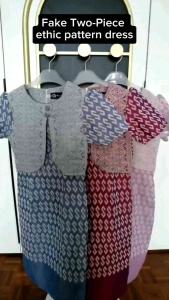 Stitching fake two piece ethic pattern dress