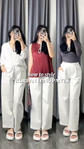 Celana Kulot Panjang Wanita Korean Long Pants Celana Kerja Jumbo Bahan Katun Twill Premium Full Karet Nyaman