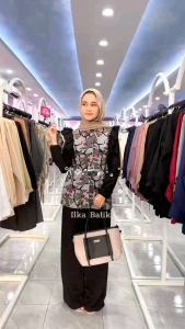 ILKABATIK Kayra Blouse Kemeja Batik Motif Daun Baju Batik Wanita Kerja Kantor Seragam Kekinian