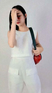 เซทเสื้อเเขนกุด+กางเกงขายาว กระเป๋าหน้า